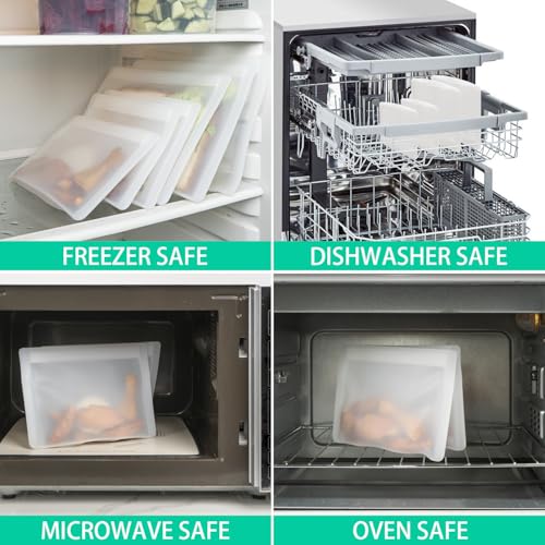 Annaklin Reusable Sandwich Bags & Snack Bags Set, 8 Pack, 100% Silicone Reusable Storage Bag, Soft Shell Ziplock Silicone Food Storage Containers, Freezer Microwave Oven Dishwasher Safe, Translucent - Image 5