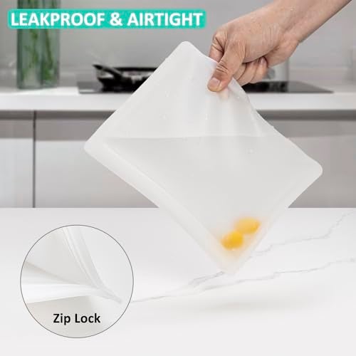 Annaklin Reusable Sandwich Bags & Snack Bags Set, 8 Pack, 100% Silicone Reusable Storage Bag, Soft Shell Ziplock Silicone Food Storage Containers, Freezer Microwave Oven Dishwasher Safe, Translucent - Image 4