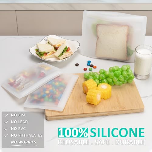 Annaklin Reusable Sandwich Bags & Snack Bags Set, 8 Pack, 100% Silicone Reusable Storage Bag, Soft Shell Ziplock Silicone Food Storage Containers, Freezer Microwave Oven Dishwasher Safe, Translucent - Image 2