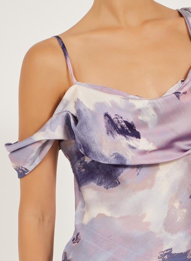 ستايلي فستان ميدي ساتان بألوان مائية - Image 4