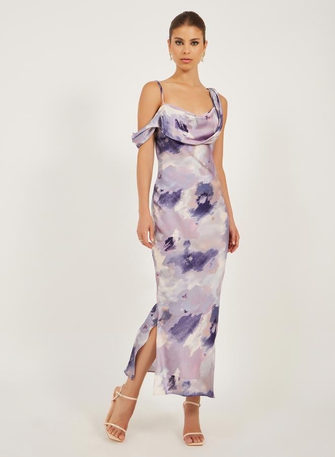 ستايلي فستان ميدي ساتان بألوان مائية - Image 1