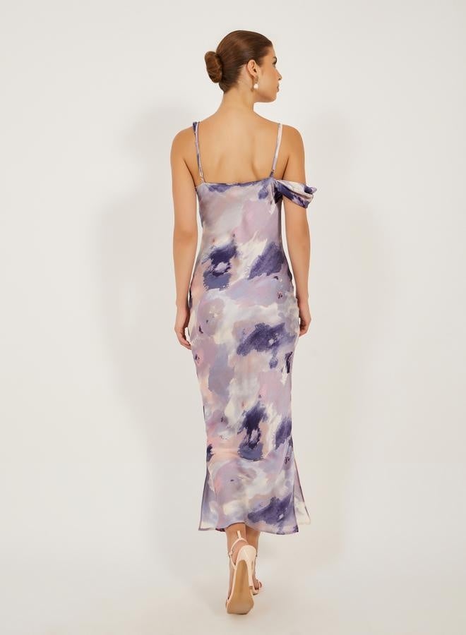 ستايلي فستان ميدي ساتان بألوان مائية - Image 5