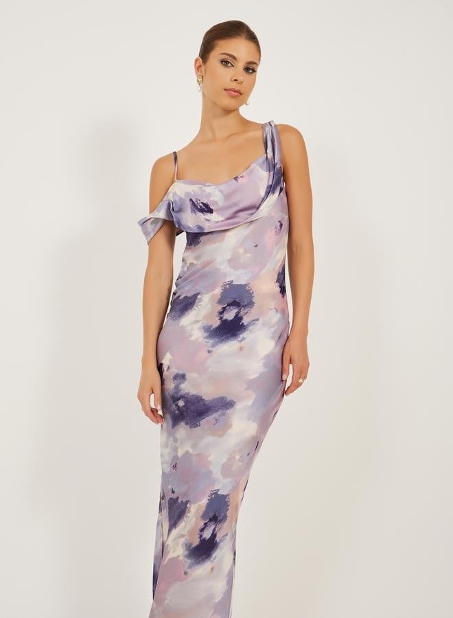 ستايلي فستان ميدي ساتان بألوان مائية - Image 3