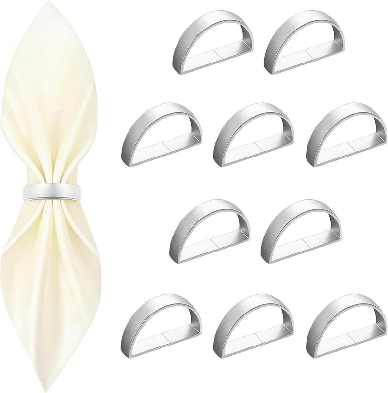CYRYLC 10 Pcs Silver Napkin Rings - Metal Napkin Ring(Semicircle) Stainless Steel Napkin Rings for Table Settings Wedding Christmas Party Dinner Table - Image 1