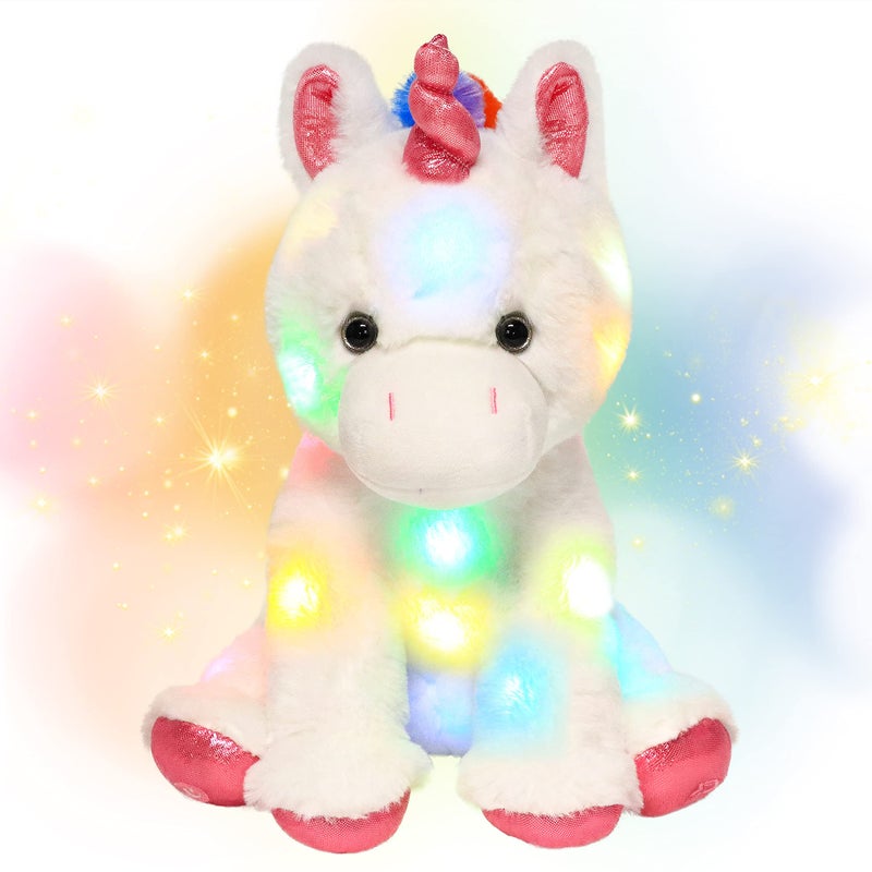 Hopearl LED Plush Unicorn Lighting Up Stuffed Animal Floppy Night Lights Glow in The Dark Birthday Festival for Kids Toddler Girls White 13 - Image 3