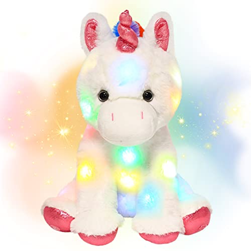 Hopearl LED Plush Unicorn Lighting Up Stuffed Animal Floppy Night Lights Glow in The Dark Birthday Festival for Kids Toddler Girls White 13 - Image 1