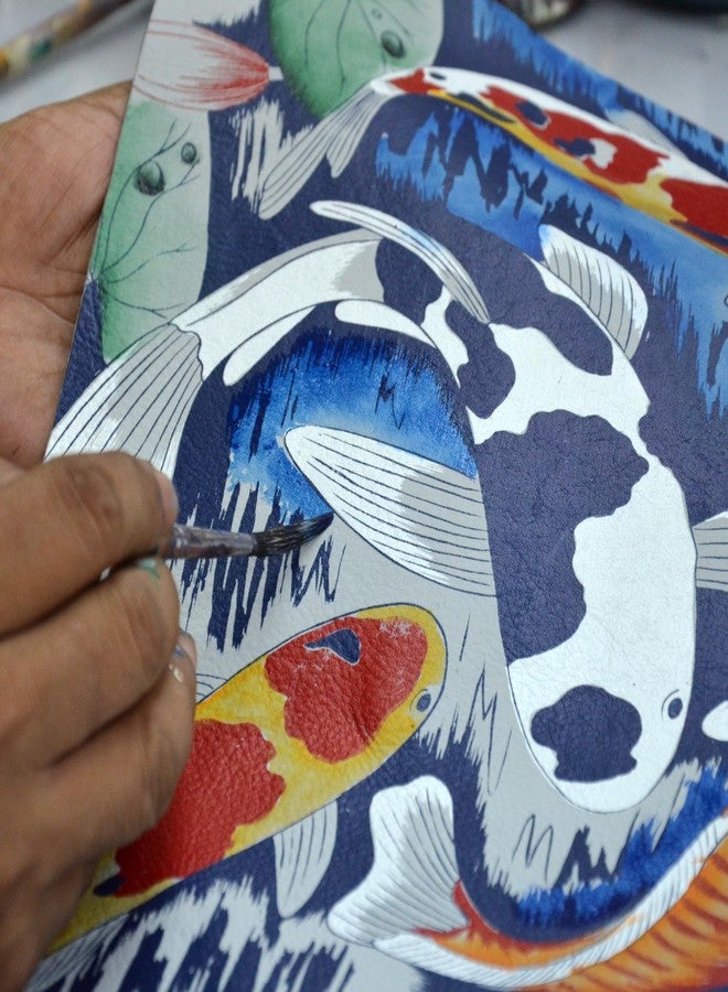 Anna by Anuschka Women's Hand-Painted Genuine Leather RFID Two Fold Clutch Wallet - Koi Fish Blue - Image 2