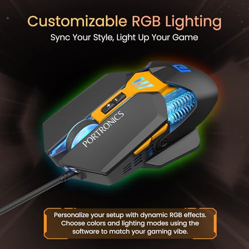 Portronics Vader 2.0 Wired Gaming Mouse with 7 Programmable Button Control, Adjustable DPI Upto 7100 Gaming Grade, 10 Million Clicks, RGB LED Lights, Ultra-Responsive 7000fps,1.5M Cable (Black) - Image 2