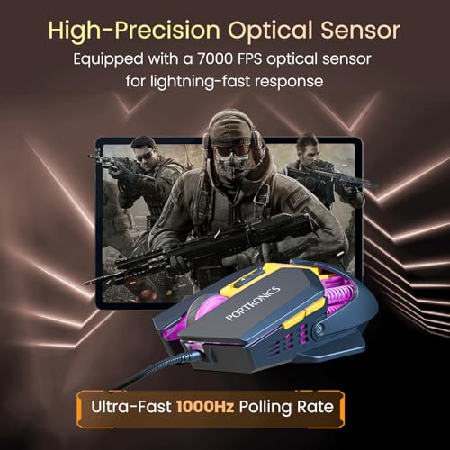 Portronics Vader 2.0 Wired Gaming Mouse with 7 Programmable Button Control, Adjustable DPI Upto 7100 Gaming Grade, 10 Million Clicks, RGB LED Lights, Ultra-Responsive 7000fps,1.5M Cable (Black) - Image 5