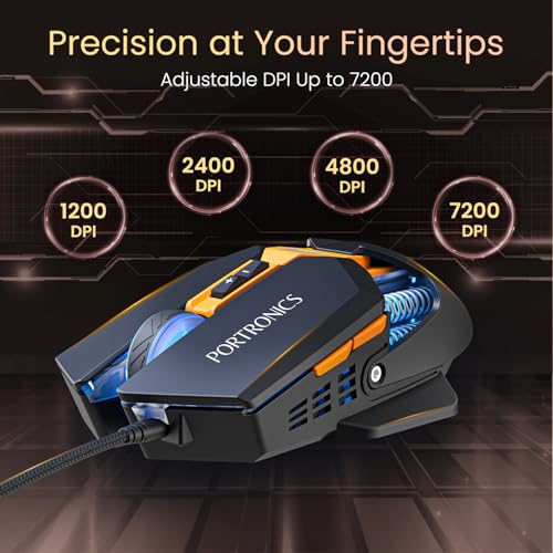 Portronics Vader 2.0 Wired Gaming Mouse with 7 Programmable Button Control, Adjustable DPI Upto 7100 Gaming Grade, 10 Million Clicks, RGB LED Lights, Ultra-Responsive 7000fps,1.5M Cable (Black) - Image 3