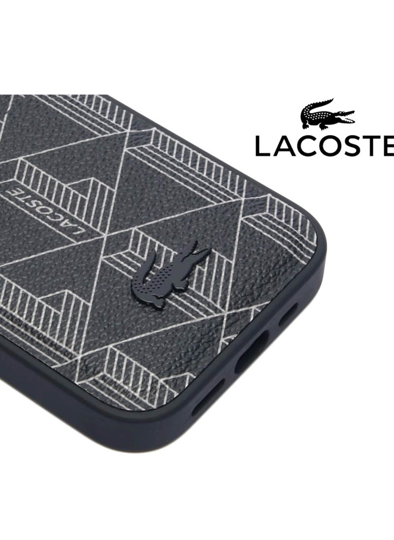IPhone 16 Pro Max Case, supports wireless charging, MagSafe, with original logo and leather design approved by the global brand Lacoste. From CG Mobile. Black