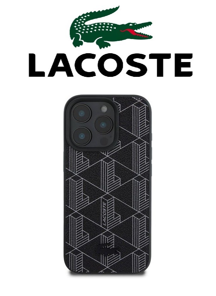 IPhone 16 Pro Max Case, supports wireless charging, MagSafe, with original logo and leather design approved by the global brand Lacoste. From CG Mobile. Black