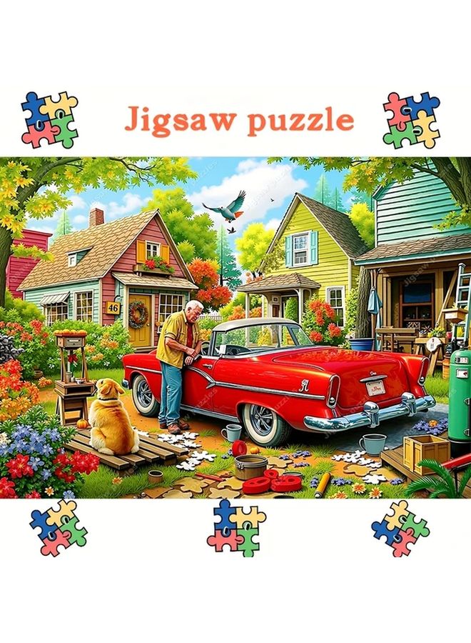 2000 Pieces Jigsaw Puzzle Vintage Red Car Mechanic Dog Wall Decor Home Gift - Image 2
