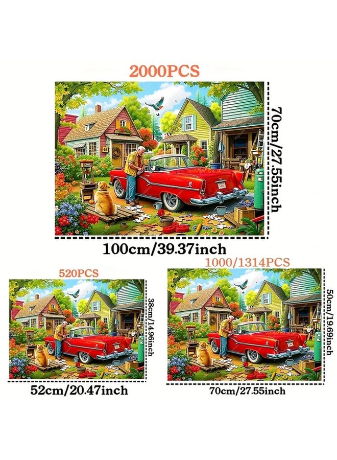 2000 Pieces Jigsaw Puzzle Vintage Red Car Mechanic Dog Wall Decor Home Gift - Image 3