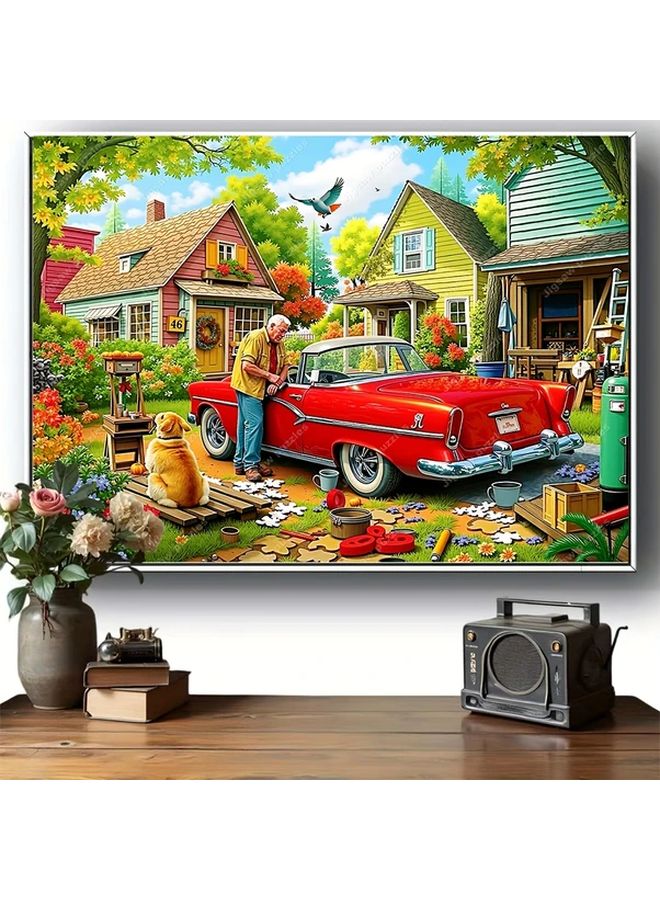 2000 Pieces Jigsaw Puzzle Vintage Red Car Mechanic Dog Wall Decor Home Gift - Image 4