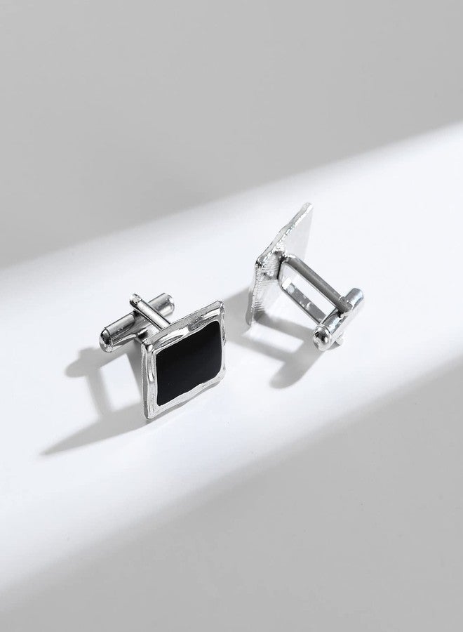 UJOY Cufflinks and Tie Clips Set Enamel Black in Gift Box Elegant Design - Image 2