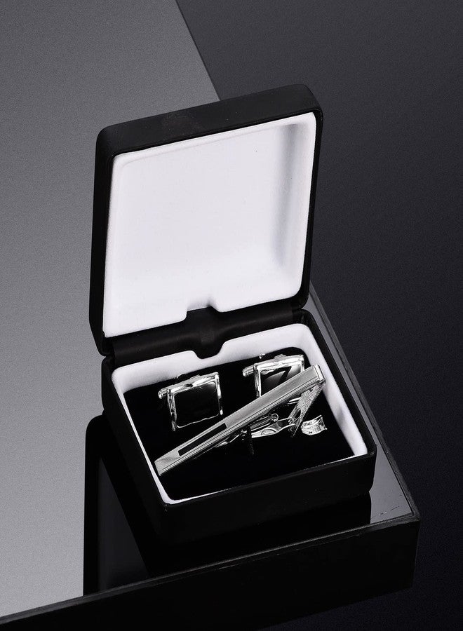 UJOY Cufflinks and Tie Clips Set Enamel Black in Gift Box Elegant Design - Image 4