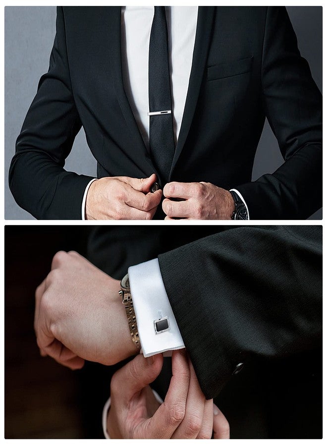 UJOY Cufflinks and Tie Clips Set Enamel Black in Gift Box Elegant Design - Image 5