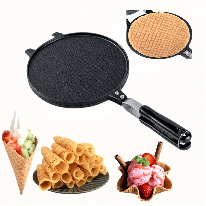 THW ® Double Side Waffle Maker, Pancake Crispy Cone Omelet Plates Mold for Waffle Cups, Ice Cream Cone Maker, for Home Kitchen Restaurant Snack Stand Cake Shop (GAS STOVE ONLY) - Image 1
