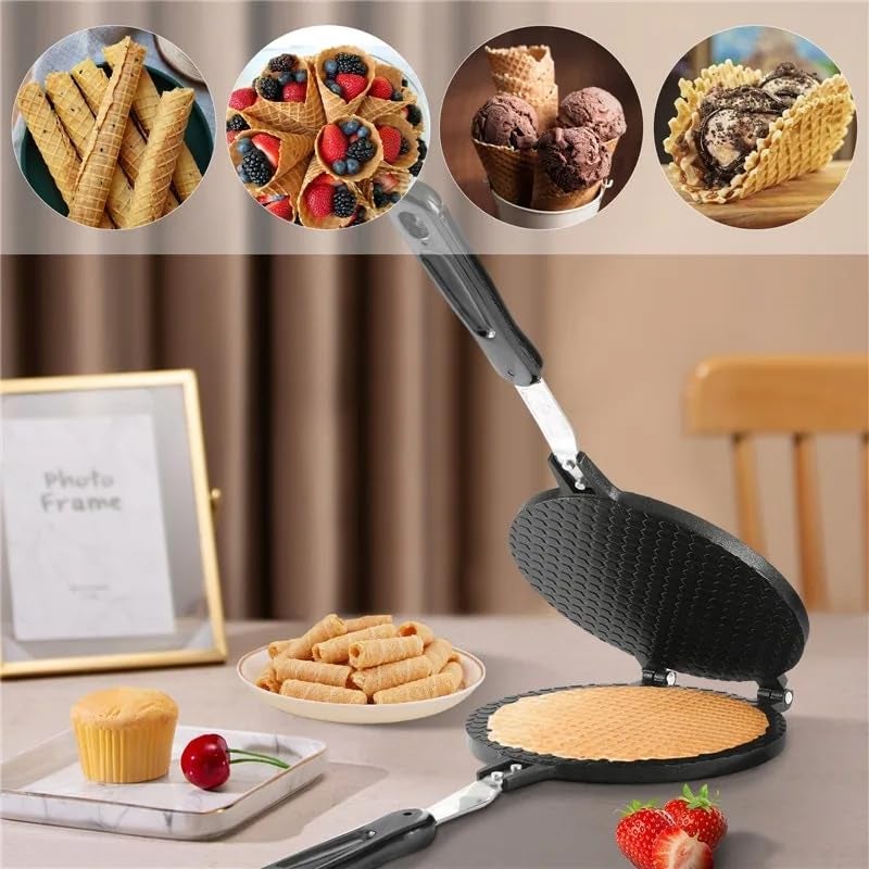 THW ® Double Side Waffle Maker, Pancake Crispy Cone Omelet Plates Mold for Waffle Cups, Ice Cream Cone Maker, for Home Kitchen Restaurant Snack Stand Cake Shop (GAS STOVE ONLY) - Image 2