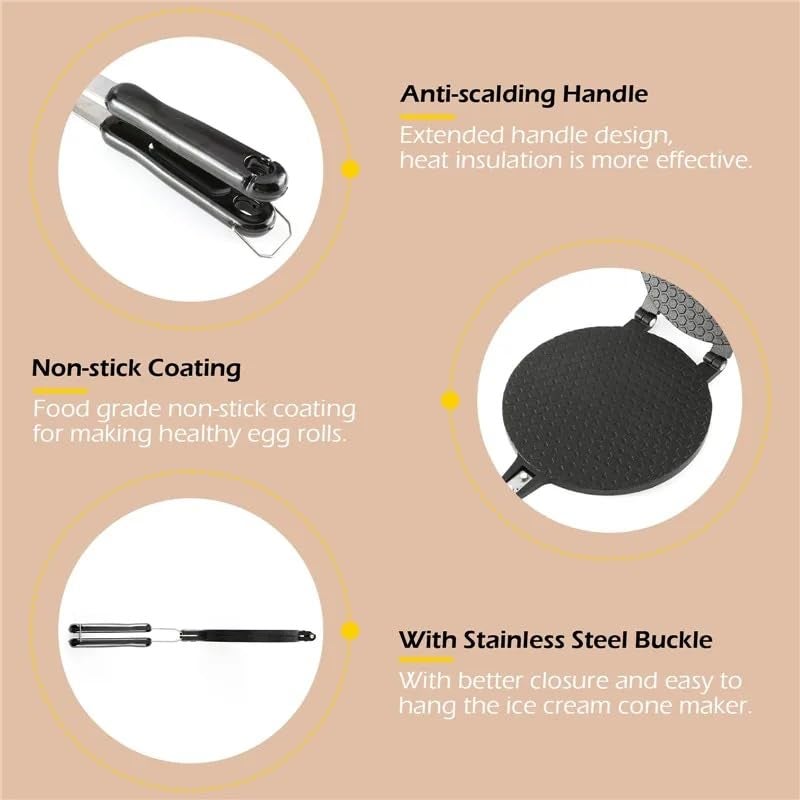 THW ® Double Side Waffle Maker, Pancake Crispy Cone Omelet Plates Mold for Waffle Cups, Ice Cream Cone Maker, for Home Kitchen Restaurant Snack Stand Cake Shop (GAS STOVE ONLY) - Image 4