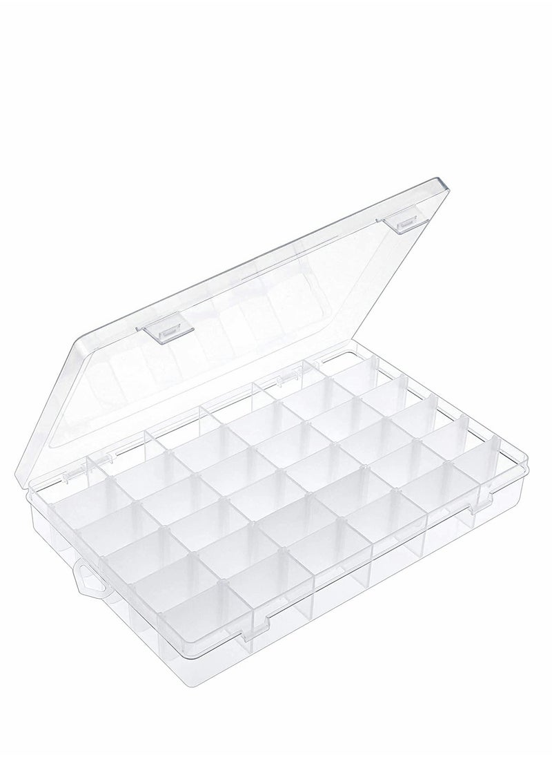 Excefore 36 Grids Clear Plastic Organizer Box with Adjustable Compartment Dividers, Jewlery Storage Bead Organizer Rock Collection Box for Fishing Tackles Washi Tapes Threads  - Image 1