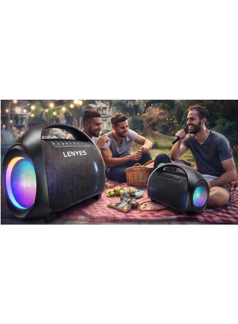لينيس سماعة حفلات لينيس S873 لاسلكية مع ميكروفونين، صوت قوي 60 واط، بلوتوث 5.3، إضاءة RGB، بطارية قابلة للشحن، تدعم TWS – سماعة كاريوكي محمولة - Image 2