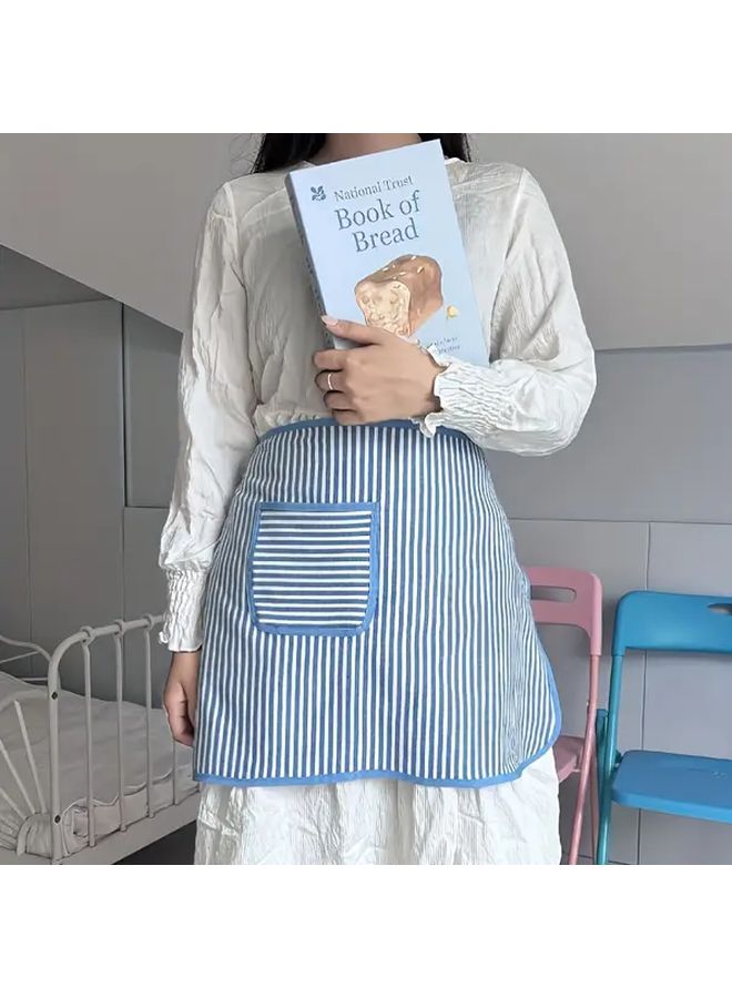 Korean Style Half Length Towel Apron Yellow Adjustable Neck Striped Polyester Kitchen Apron For Baking Cafe And Floral Arrangements - Image 1