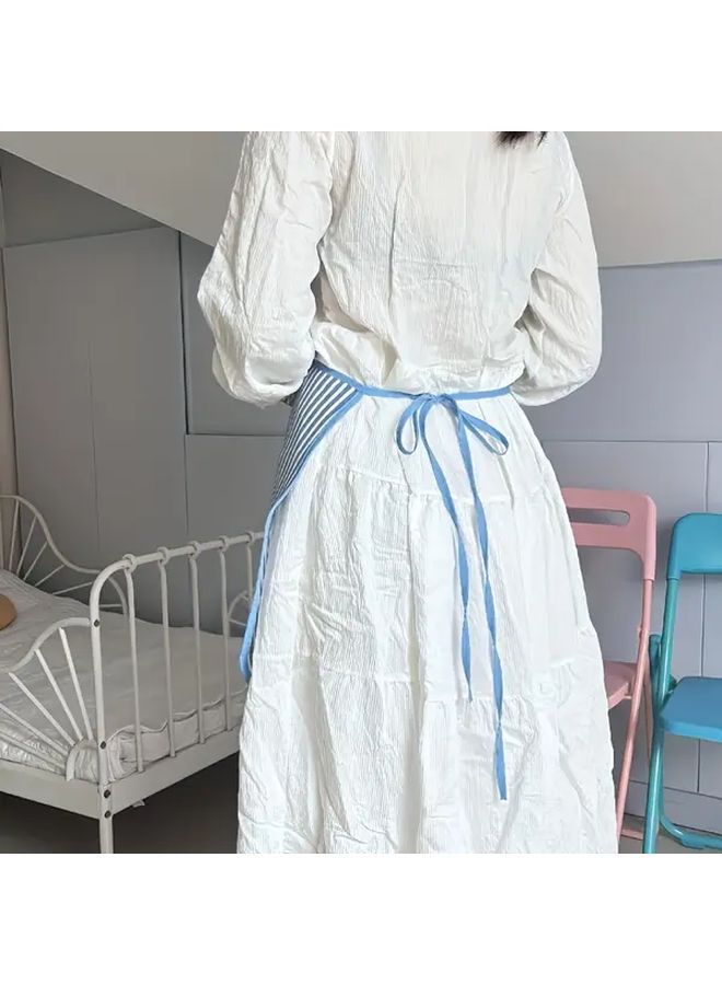 Korean Style Half Length Towel Apron Yellow Adjustable Neck Striped Polyester Kitchen Apron For Baking Cafe And Floral Arrangements - Image 5