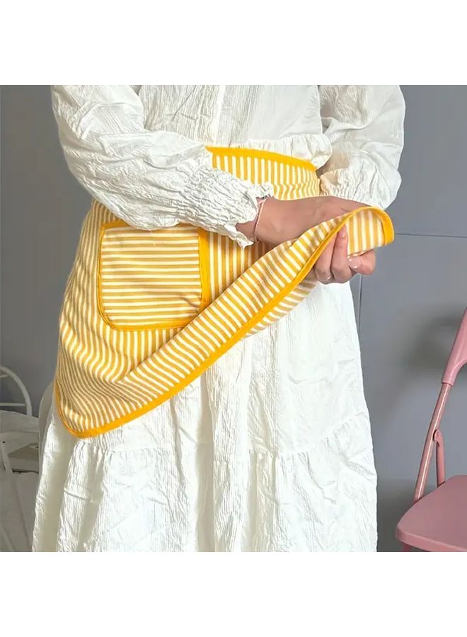 Korean Style Half Length Towel Apron Yellow Adjustable Neck Striped Polyester Kitchen Apron For Baking Cafe And Floral Arrangements - Image 2