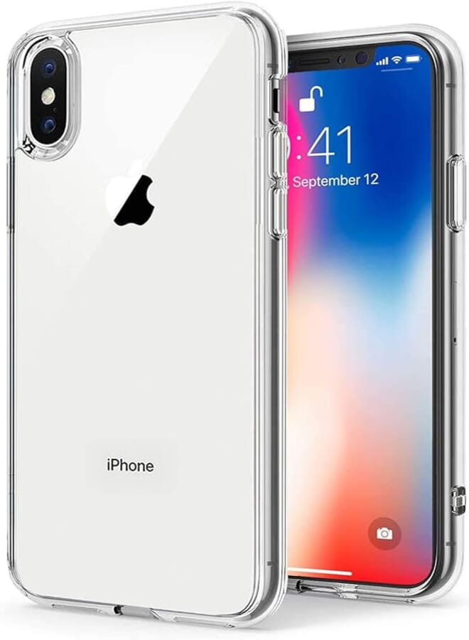 غطاء شفاف فائق اللمعان لهاتف Apple iPhone X / Xs حماية فائقة وامتصاص للسقوط مع جراب رفيع 1.5 مم - شفاف