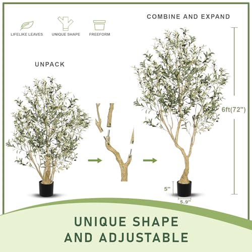 LYERSE Olive Tree 6ft Olive Trees Artificial Indoor with Large Olive Branches and Lifelike Fruits Faux Olive Tree for Modern Home Office House Living Room Decor - Image 3