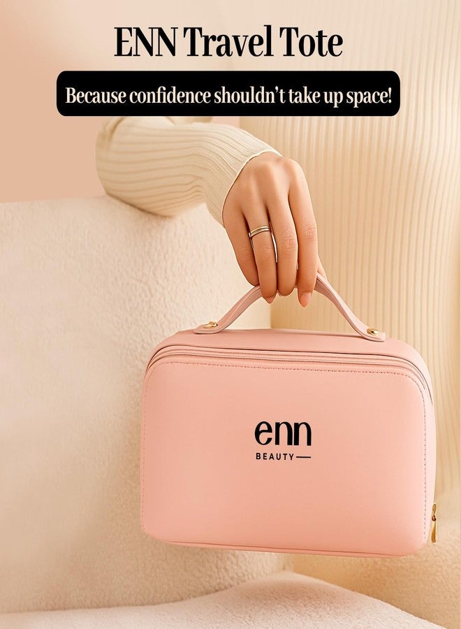 ENN Beauty Travel Tote - Compact, Stylish & Waterproof Multifunctional Makeup Organizer Bag | Pink + 1 Free Lipstick - Image 2