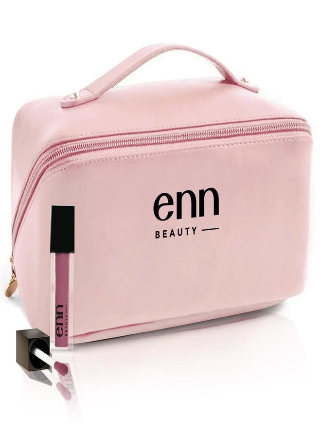 ENN Beauty Travel Tote - Compact, Stylish & Waterproof Multifunctional Makeup Organizer Bag | Pink + 1 Free Lipstick - Image 1
