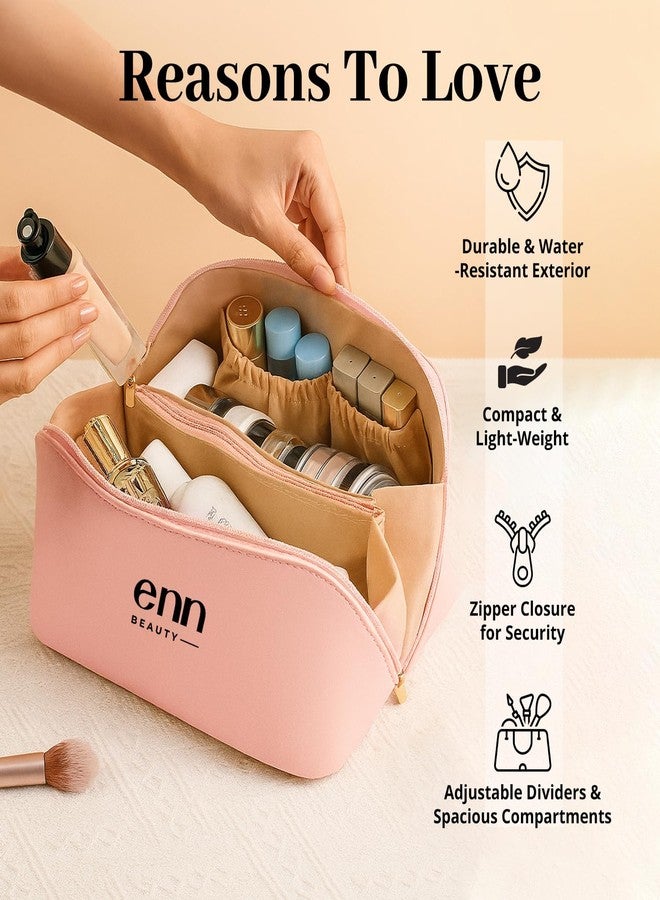 ENN Beauty Travel Tote - Compact, Stylish & Waterproof Multifunctional Makeup Organizer Bag | Pink + 1 Free Lipstick - Image 3