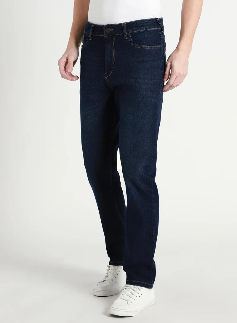 Dennis Lingo Men's Medium Blue 100% Cotton Solid Full Length Straight Fit Jeans