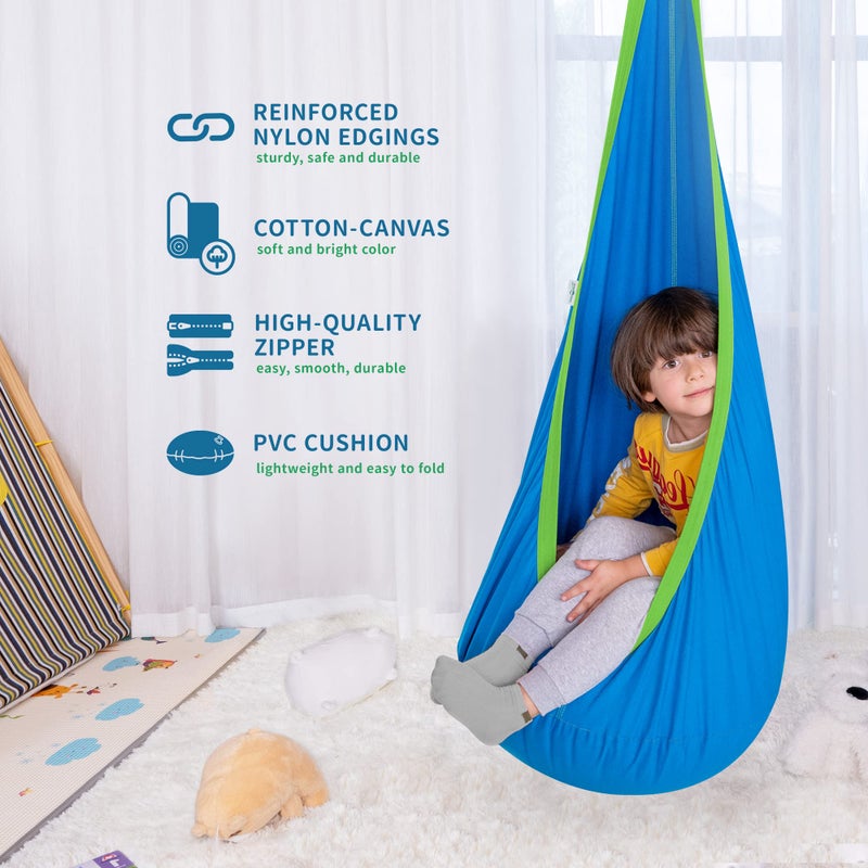 OUTREE Kids Pod Swing Seat, Cotton Child Hammock Swing Chair, Sensory Swing for Indoor and Outdoor Use, Blue - Image 3