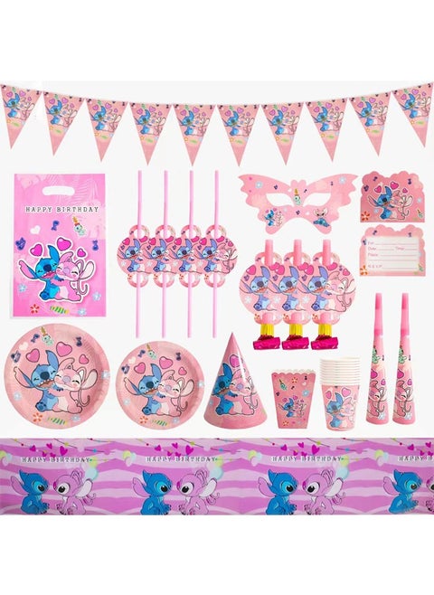 Stitch Theme Party Supplies for Kids,Stitch Party Props Favor Table Decorations, Banner Paper Plates Napkins Cups Tablecloth Tableware Sports Set for 10 Guests,Party Decorations
