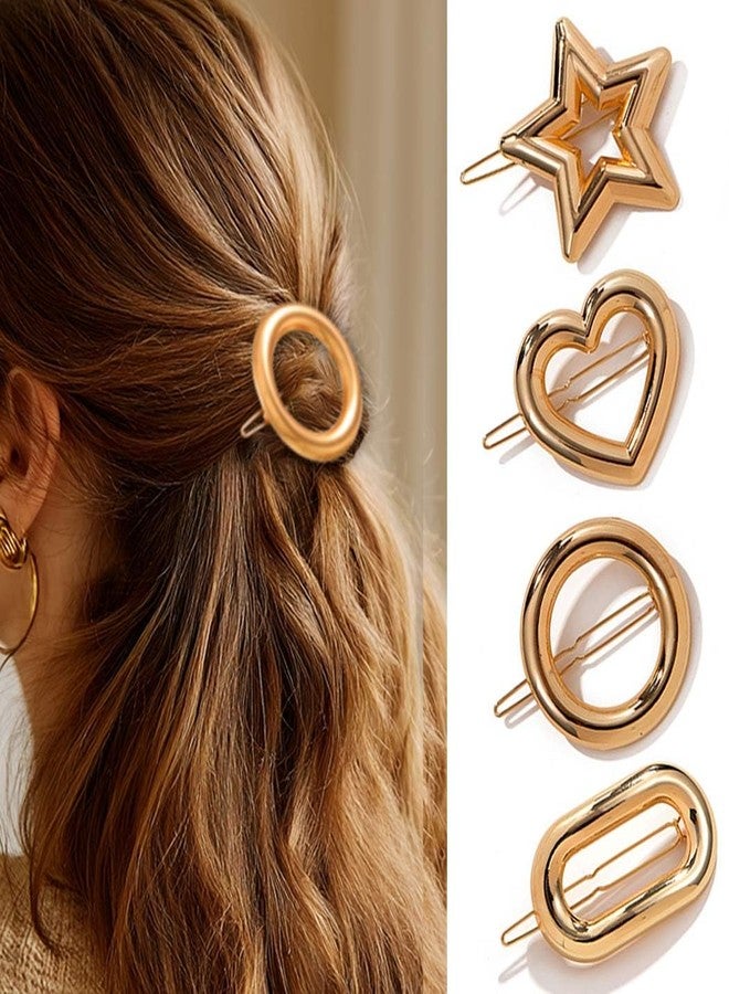 JEAIRTS 4pcs Gold Geometric Metal Barrettes Round Star Heart Oval Hair Clips for Women (1-Gold) - Image 1