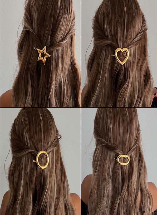 JEAIRTS 4pcs Gold Geometric Metal Barrettes Round Star Heart Oval Hair Clips for Women (1-Gold) - Image 5
