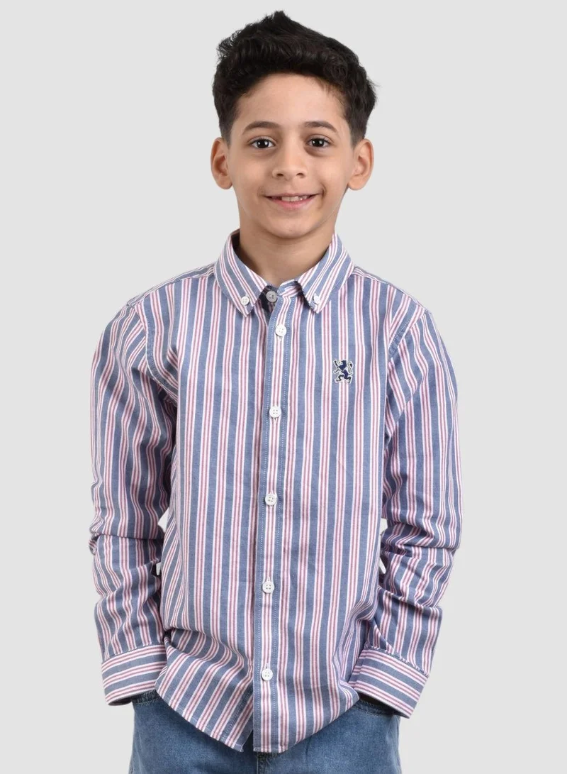 GIORDANO Junior Cotton Oxford Full Opening Long Sleeve Slim Fit Embroidery Garment Wash Shirt