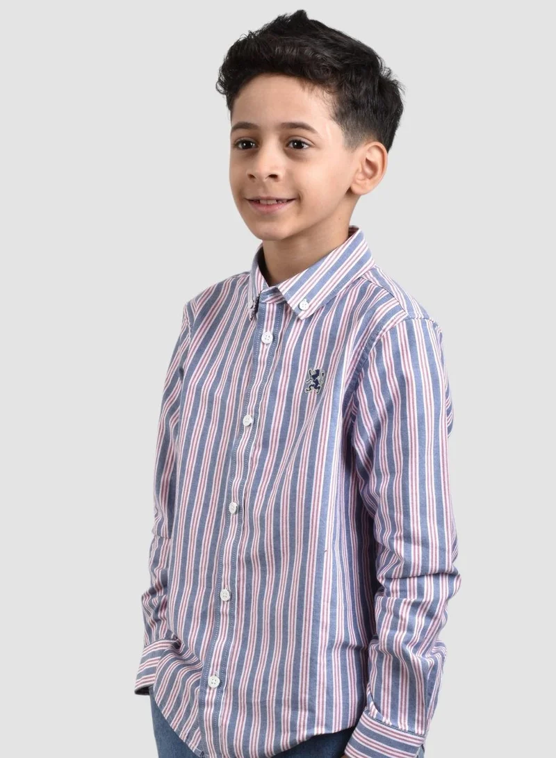 GIORDANO Junior Cotton Oxford Full Opening Long Sleeve Slim Fit Embroidery Garment Wash Shirt