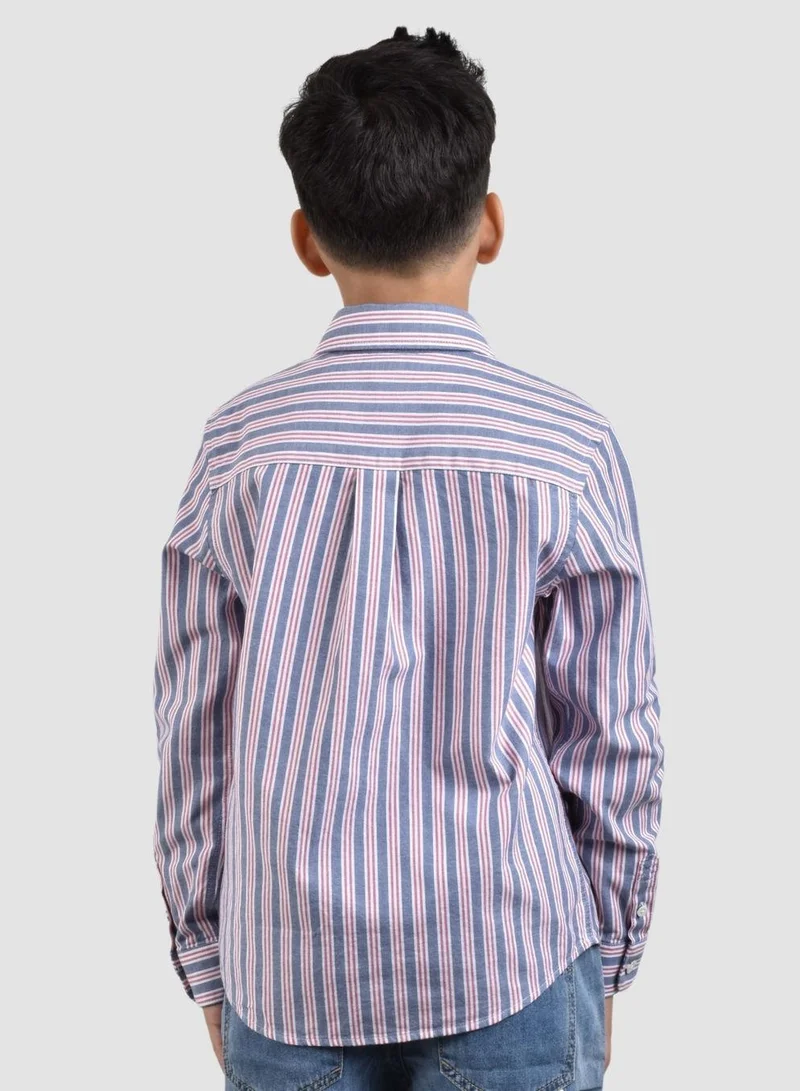 GIORDANO Junior Cotton Oxford Full Opening Long Sleeve Slim Fit Embroidery Garment Wash Shirt