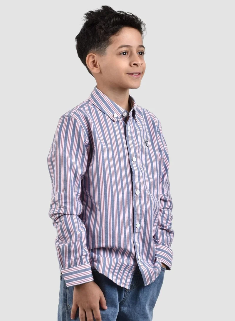 GIORDANO Junior Cotton Oxford Full Opening Long Sleeve Slim Fit Embroidery Garment Wash Shirt