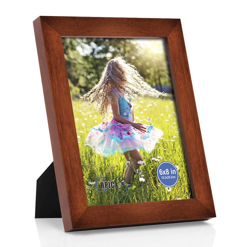 RPJC RPJC 6x8 inch Picture Frame Made of Solid Wood and High Definition Glass Display Pictures for Table Top Display and Wall Mounting Photo Frame Brown