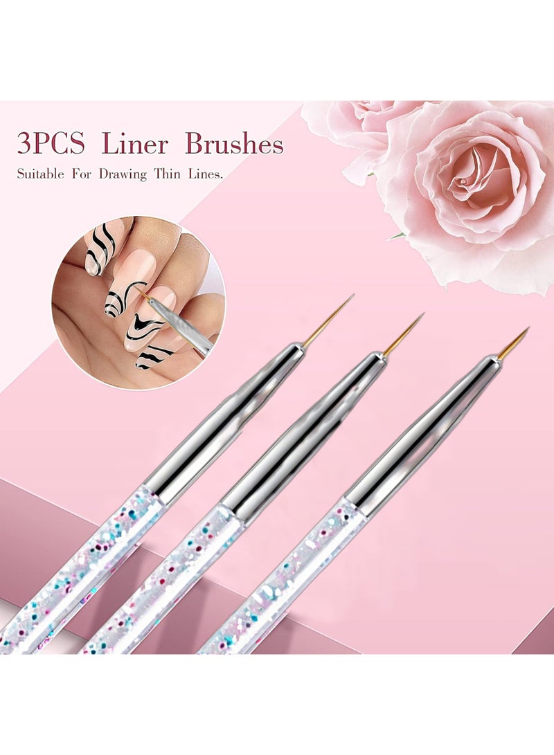 LuckSa 13pcs Nail Art Brushes, Nail Brushes For Nail Art,Nail Art Dotting Tool Set with Nail Rhinestones, Nail Art Tool Set, Nail Art Liner Brush,Nail Dust Brush, Nail Drawing Pens For Beginners And Salon Home Use - Image 4