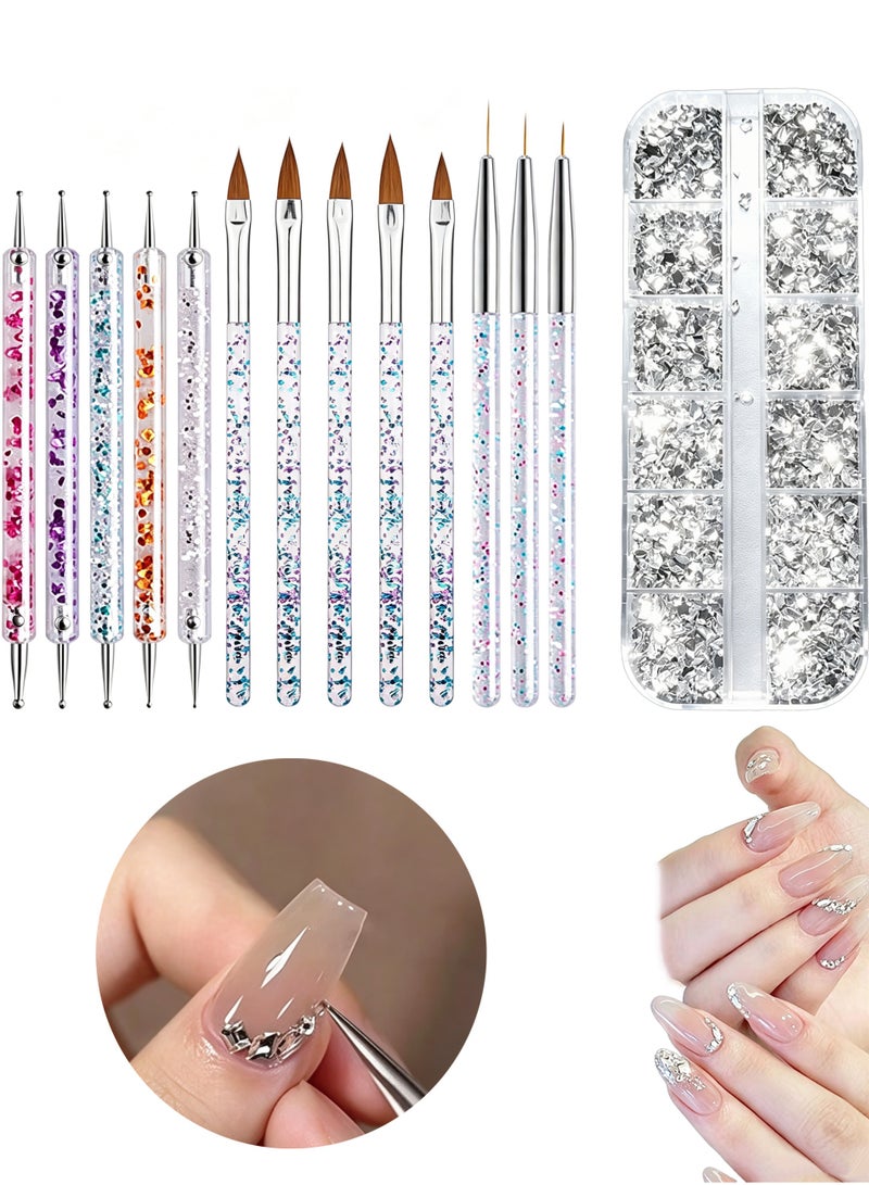 LuckSa 13pcs Nail Art Brushes, Nail Brushes For Nail Art,Nail Art Dotting Tool Set with Nail Rhinestones, Nail Art Tool Set, Nail Art Liner Brush,Nail Dust Brush, Nail Drawing Pens For Beginners And Salon Home Use - Image 1
