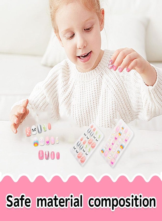 MAYCREATE® 72pcs Children Nails Press On Pre-glue Full Cover Fake Artificial False Nail Tips Colored Heart Doughnut Cloud Unicorn Short False Nail Kits Gifts for Kids Teenager Girls - Image 4