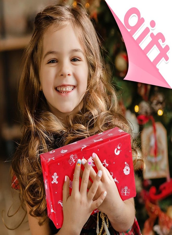 MAYCREATE® 72pcs Children Nails Press On Pre-glue Full Cover Fake Artificial False Nail Tips Colored Heart Doughnut Cloud Unicorn Short False Nail Kits Gifts for Kids Teenager Girls - Image 5