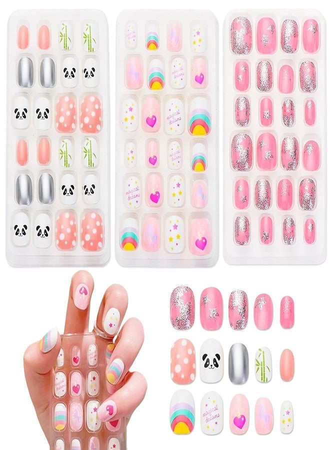 MAYCREATE® 72pcs Children Nails Press On Pre-glue Full Cover Fake Artificial False Nail Tips Colored Heart Doughnut Cloud Unicorn Short False Nail Kits Gifts for Kids Teenager Girls - Image 1